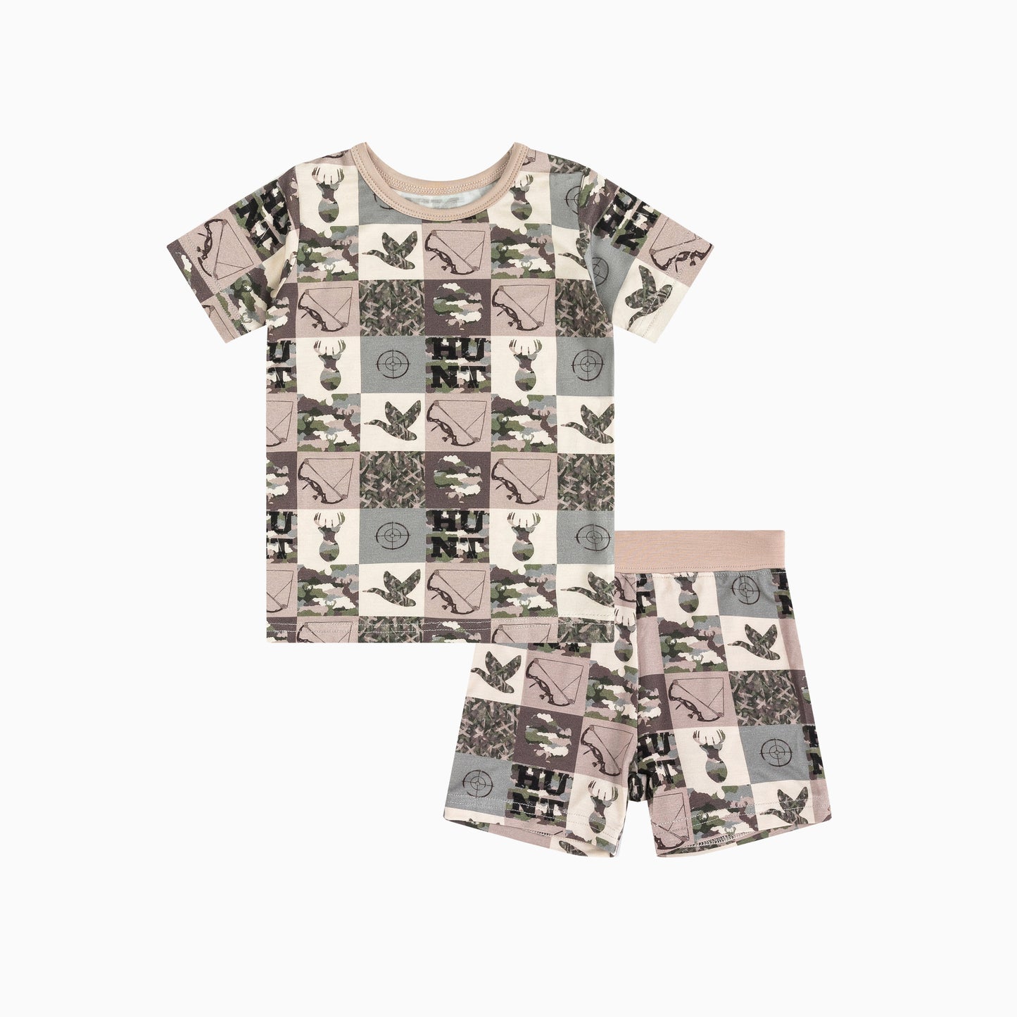 Camouflage Checkerboard Kids Bamboo Two-Piece Pajama Short Sleeve Set