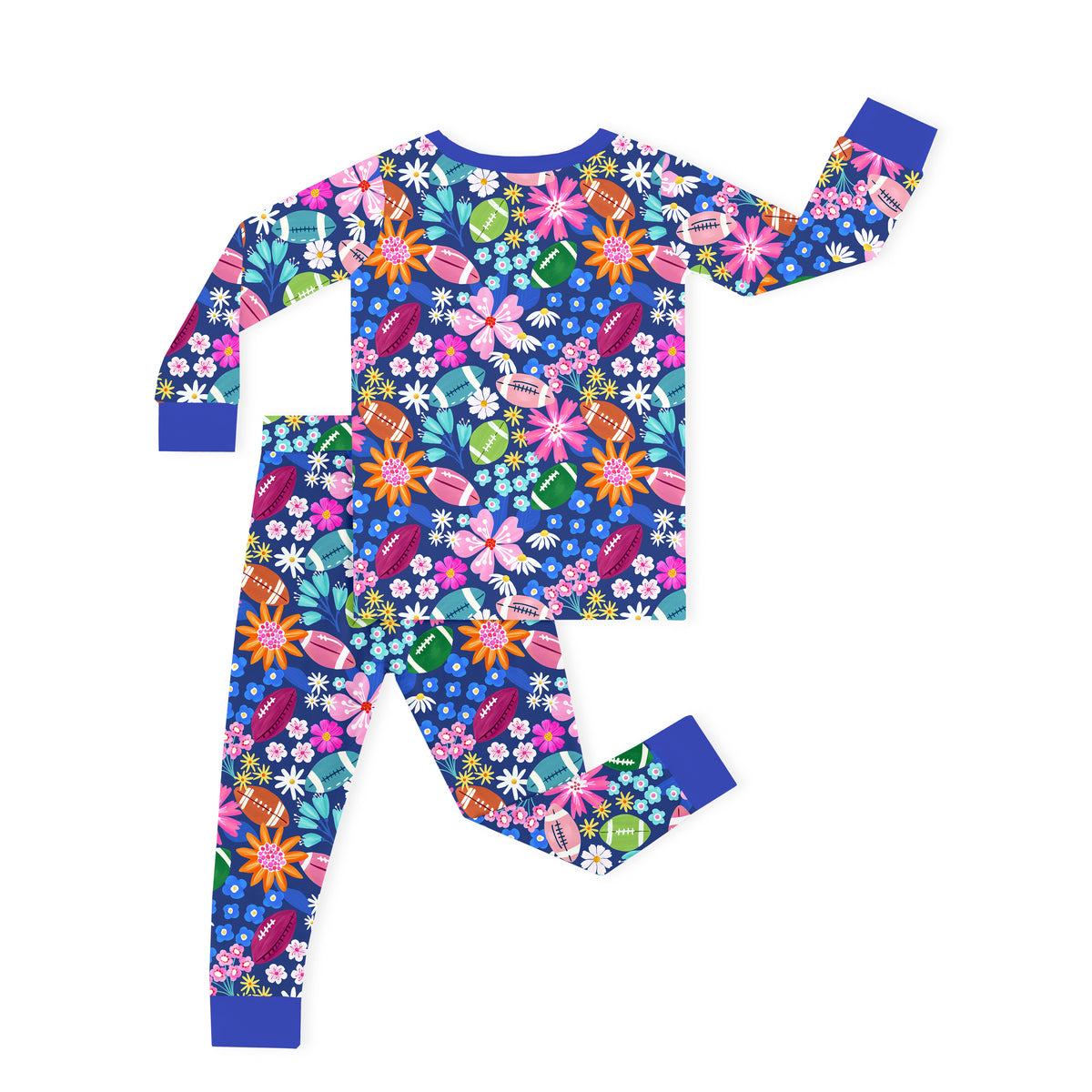 Game Day Blooms Blue Kids Bamboo Two-Piece Pajama Set