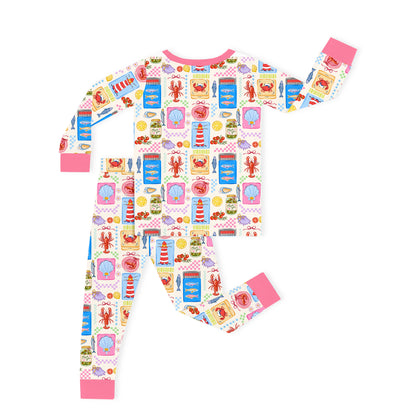 Seaside Market Pink Kids Bamboo Two-Piece Pajama Set