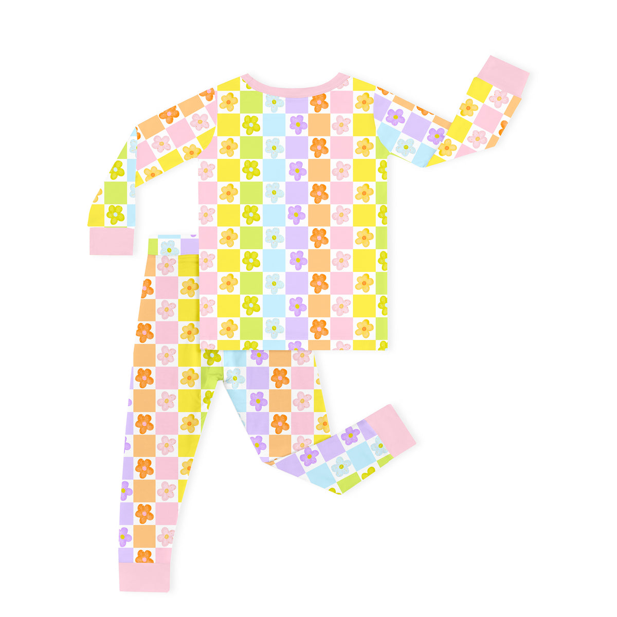 Groovy Daisy Checkerboard Kids Bamboo Two-Piece Pajama Set