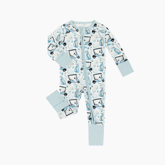 Blue golf Bamboo Zipper Romper Pajamas
