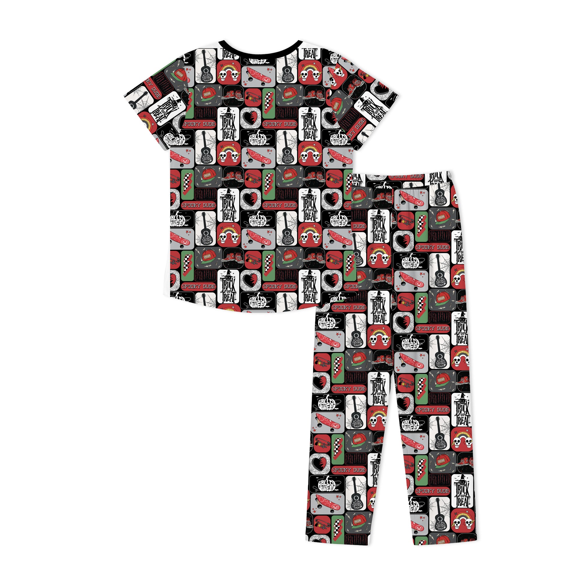 Halloween Spooky Skate Patchwork Print Bamboo Womens Pajamas Set bamboo clothing design - baby apparel bamboo clothing with custom design - baby wear front view