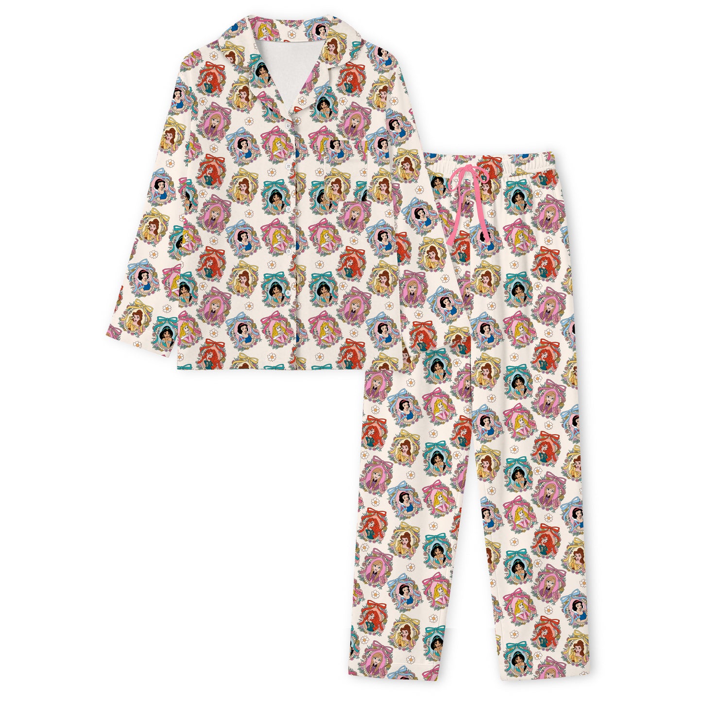 Pink Princess Royal Bow Print Bamboo Women's Pajamas Set