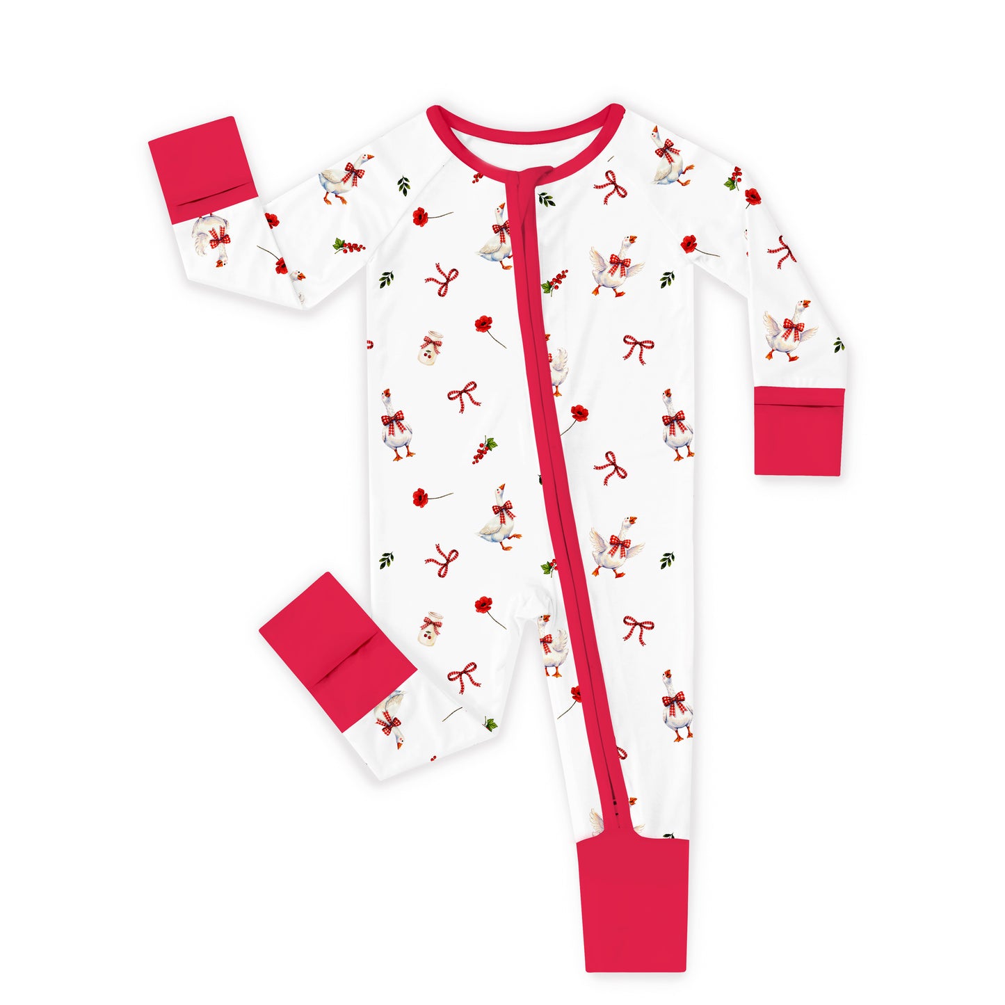 Country Goose and Bows Baby Bamboo Zipper Pajama Romper