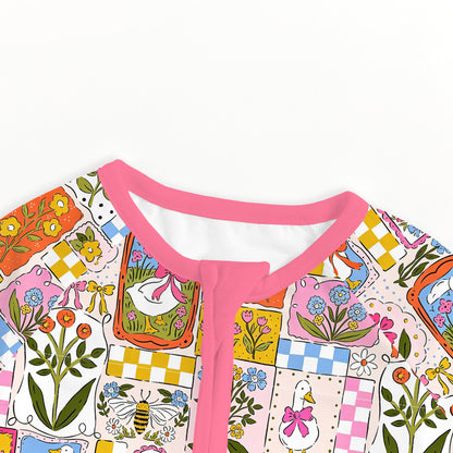 Vintage Goose Garden Bamboo Zipper Pajama Romper