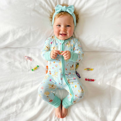 Baby Bamboo Zipper Pajama Romper Animals Carnival Fun and Birthday Carousel