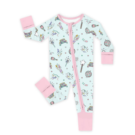 New Year Disco Party Baby Bamboo Zipper Pajama Romper
