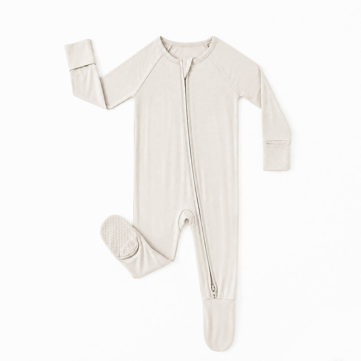 Oat Milk Solid Bamboo Zipper Footed Pajama Romper
