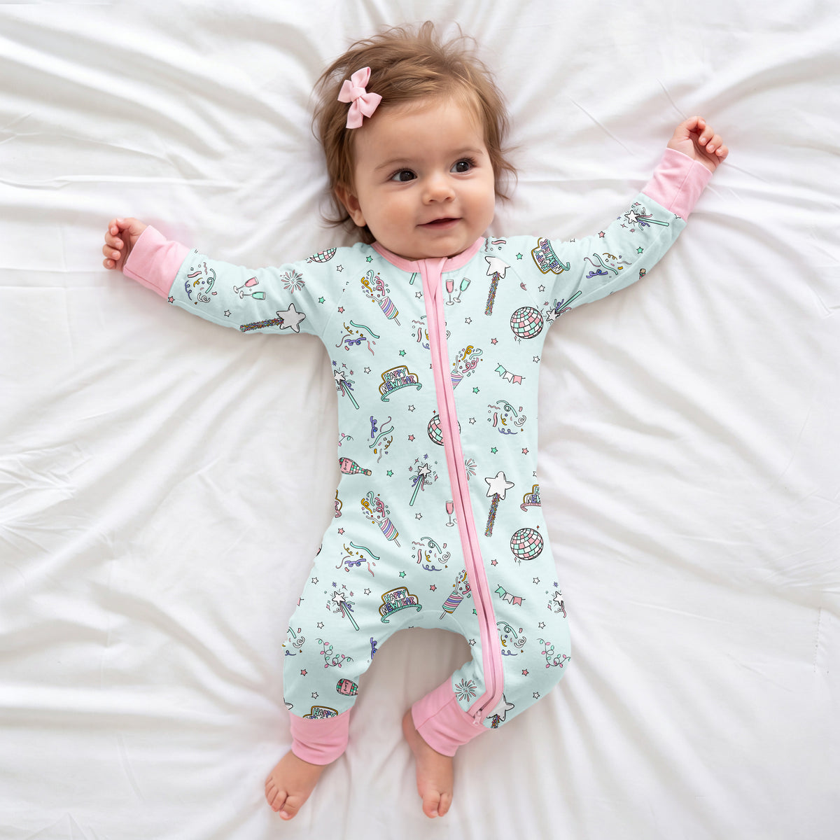New Year Disco Party Baby Bamboo Zipper Pajama Romper