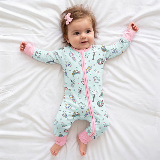 New Year Disco Party Baby Bamboo Zipper Pajama Romper