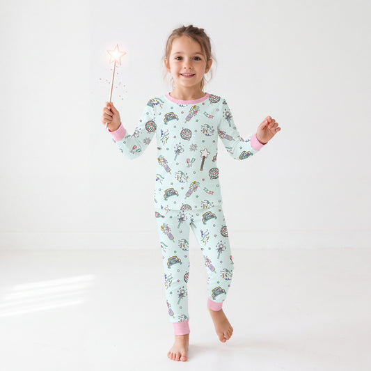 New Year Disco Party Kids Bamboo Two-Piece Pajama Set