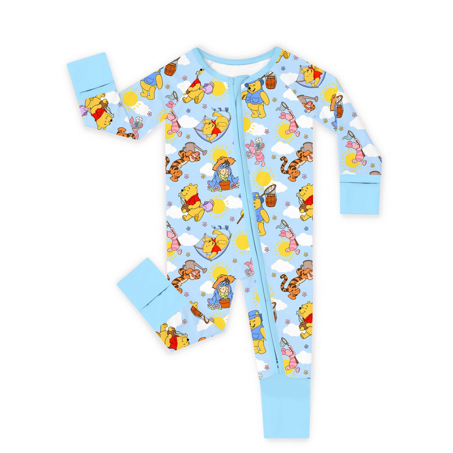 Sunny Bear and Pig Friends Playtime Bamboo Zipper Romper Pajamas