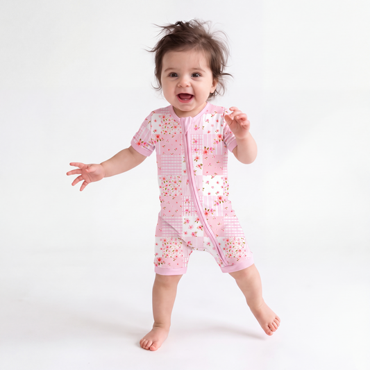 Valentine Floral Quilt Short Bamboo Zippy Baby Romper