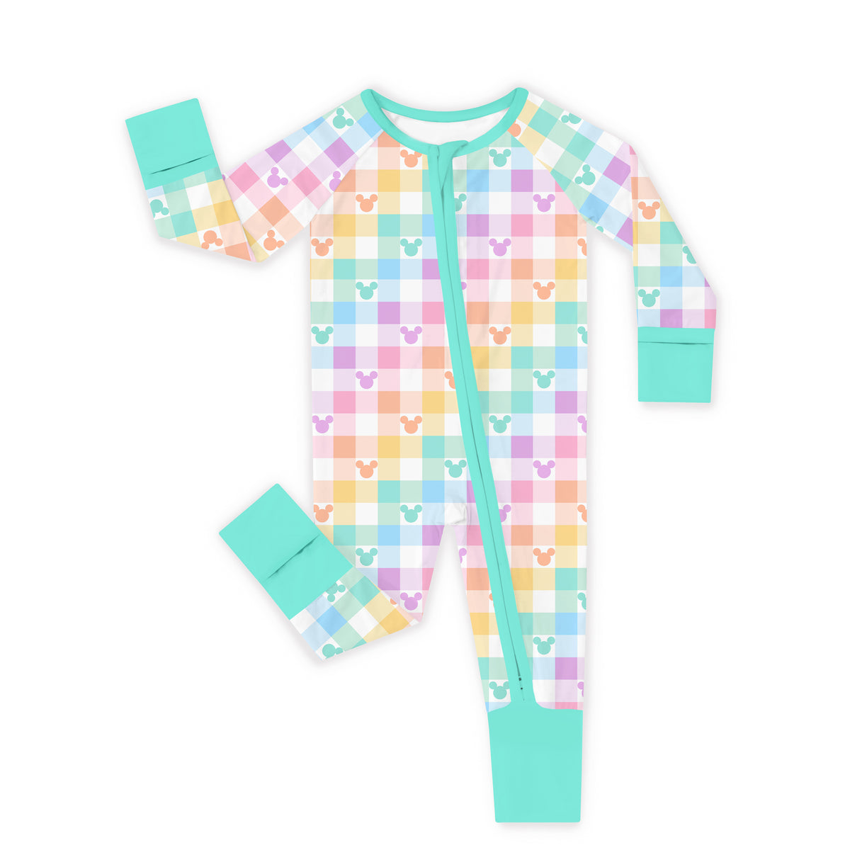 Pastel Magic Check Bamboo Zipper Pajama Romper