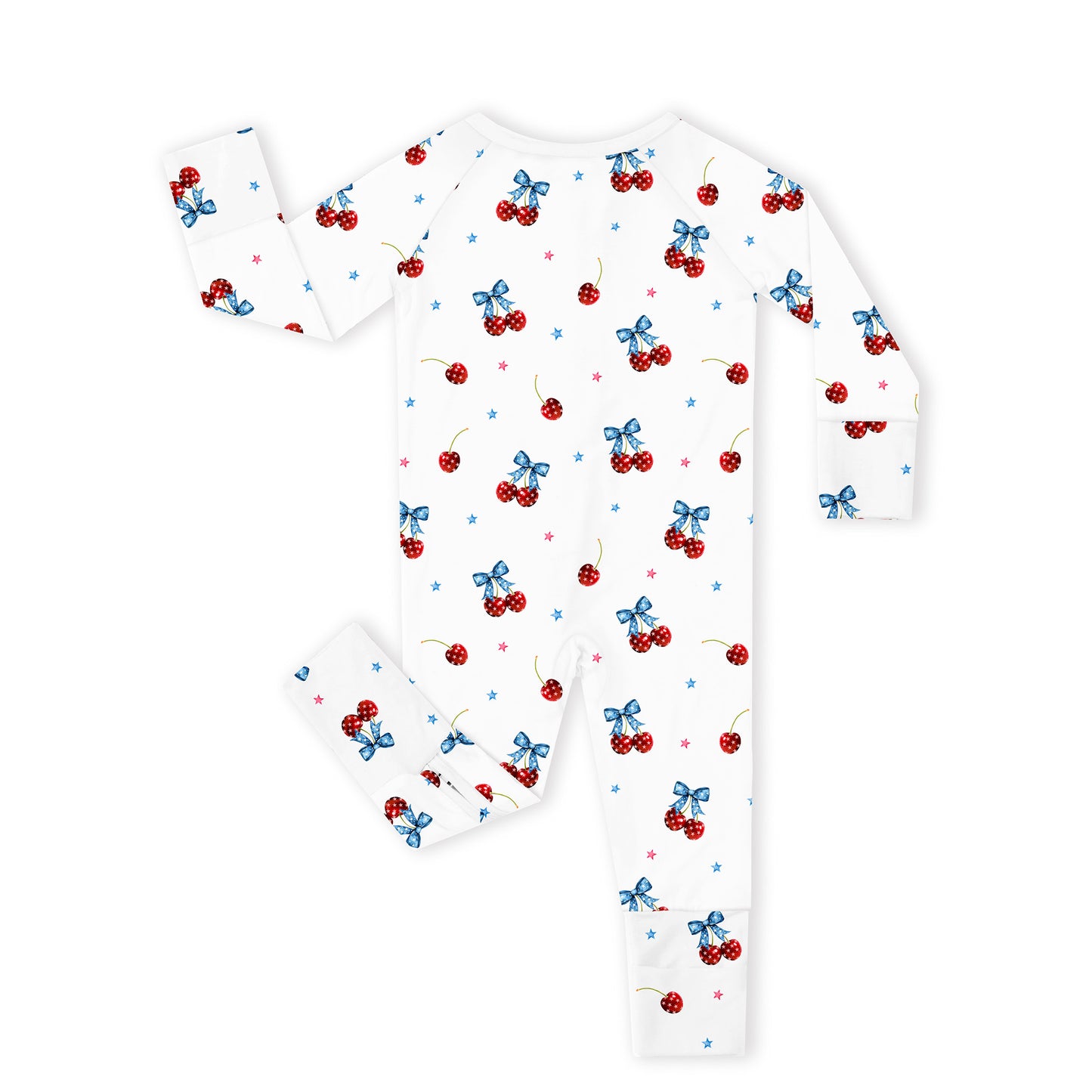4th of July Cherry Bow Twinkling Stars Baby Bamboo Zipper Pajama Romper