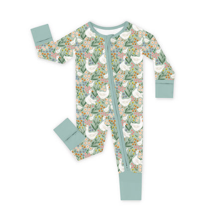 Daisy Goose Garden Meadow Floral Bamboo Zipper Romper Pajamas