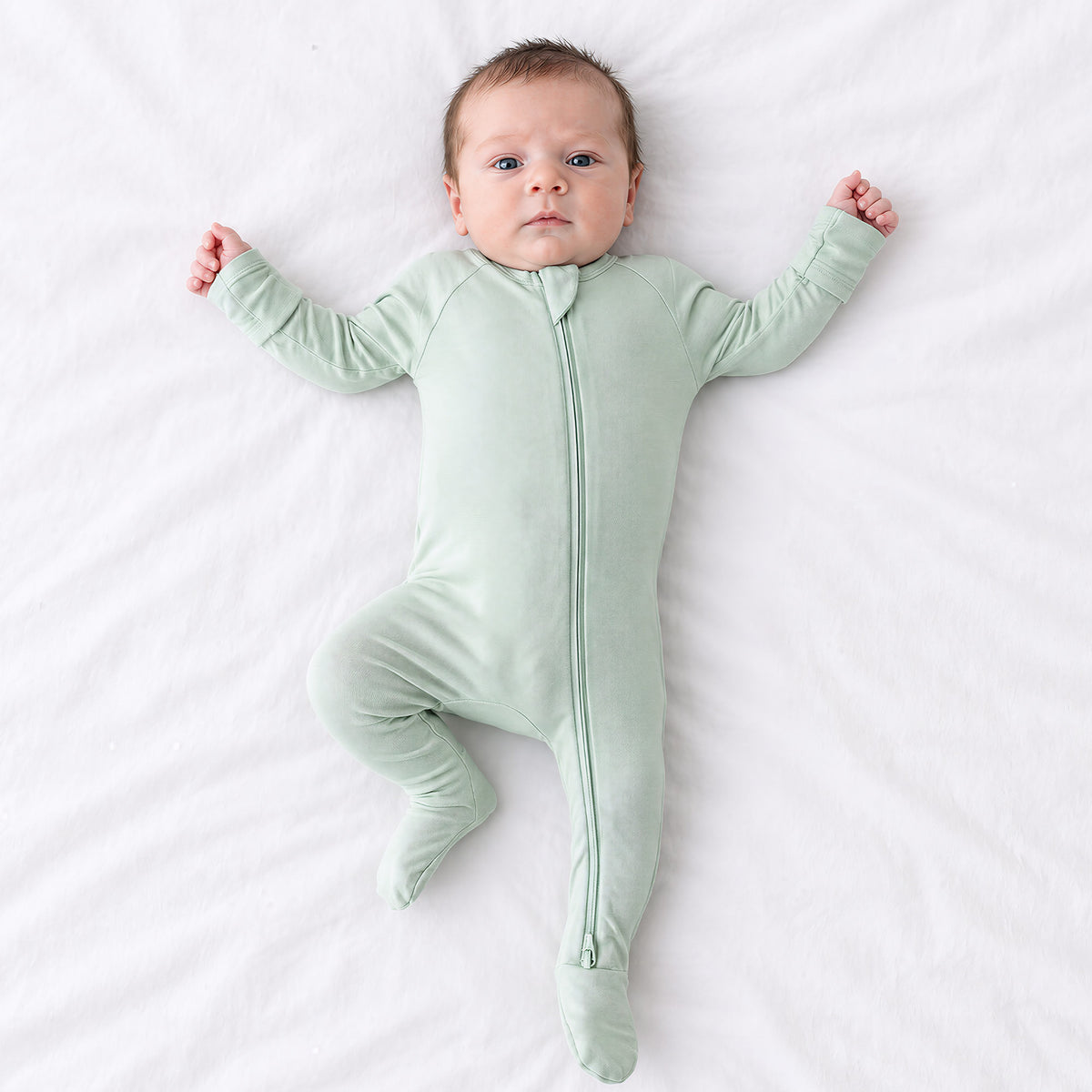 Sage Green Solid Bamboo Zipper Footed Pajama Romper