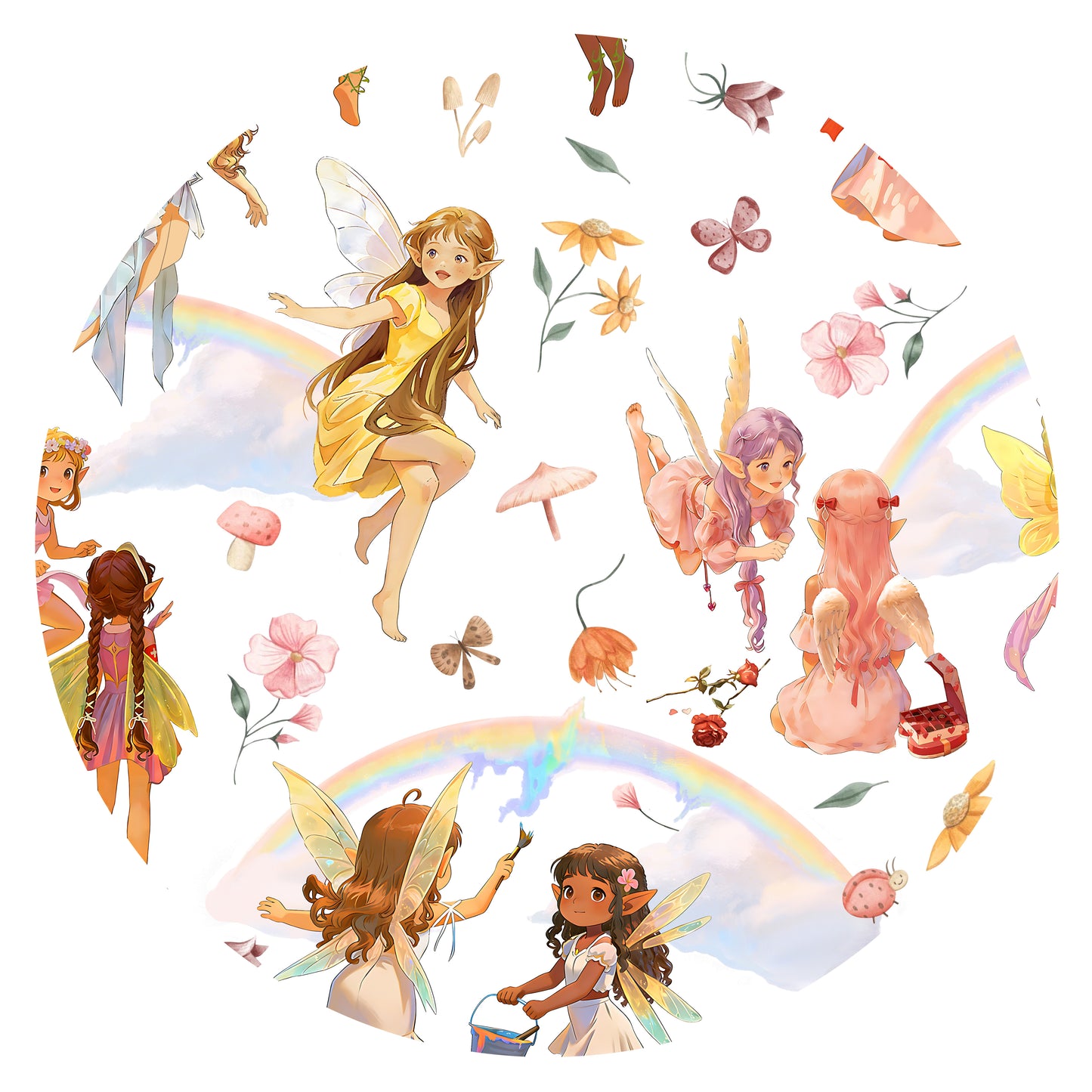 Dancing Fairy Friends Rainbow Flowers JourneyWomen's Bamboo Short Sleeve Pajama Set