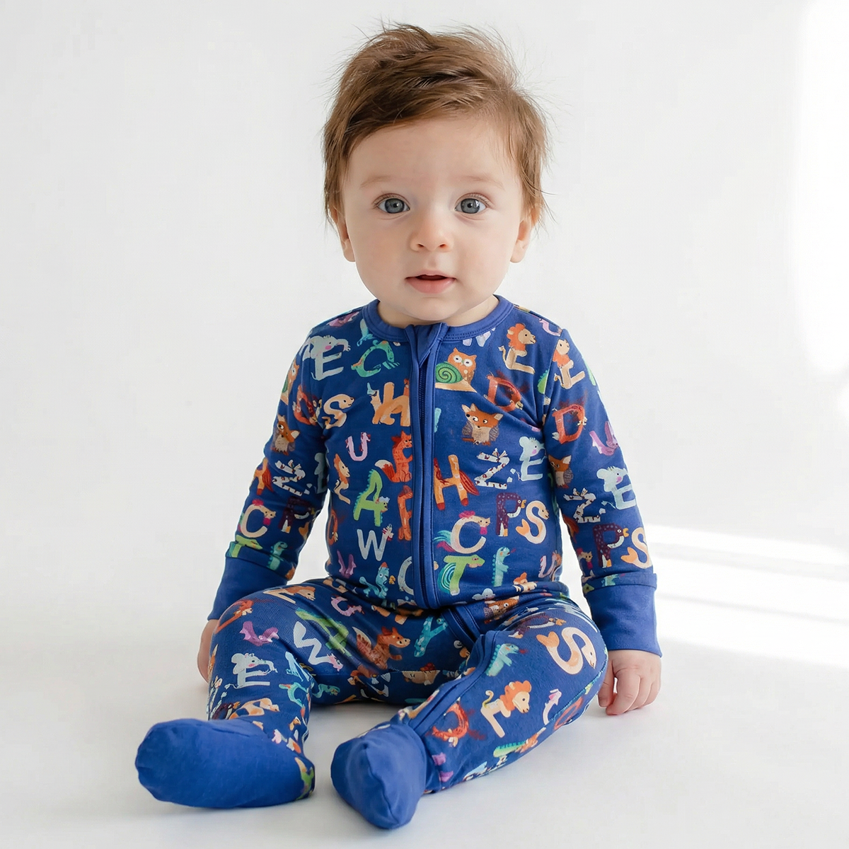 Alphabet Animal Friend Bamboo Zipper Romper Pajamas