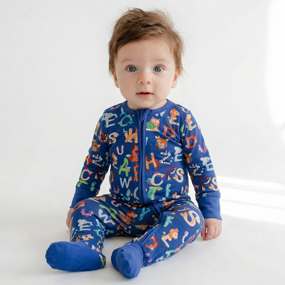 Alphabet Animal Friend Bamboo Zipper Romper Pajamas