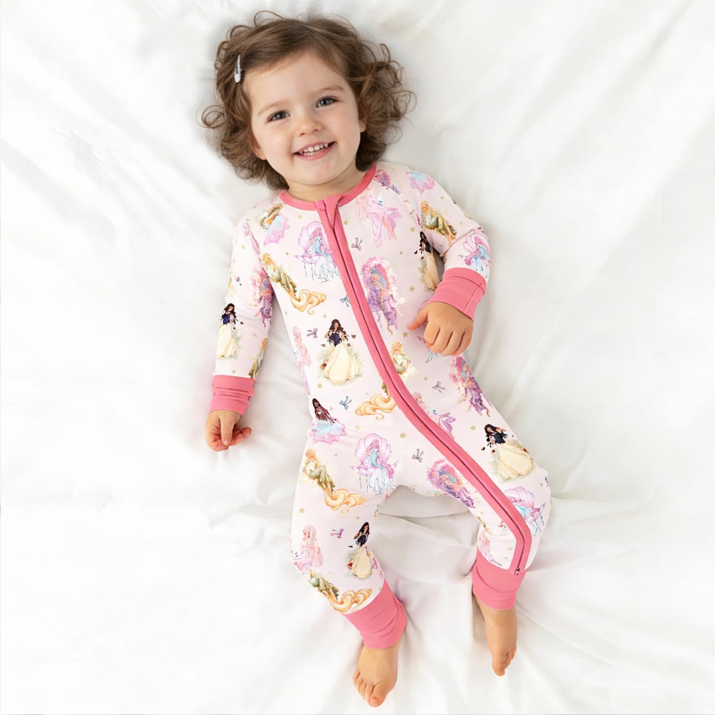 Fairytale Princess Magic Pink Bamboo Zipper Romper Pajamas