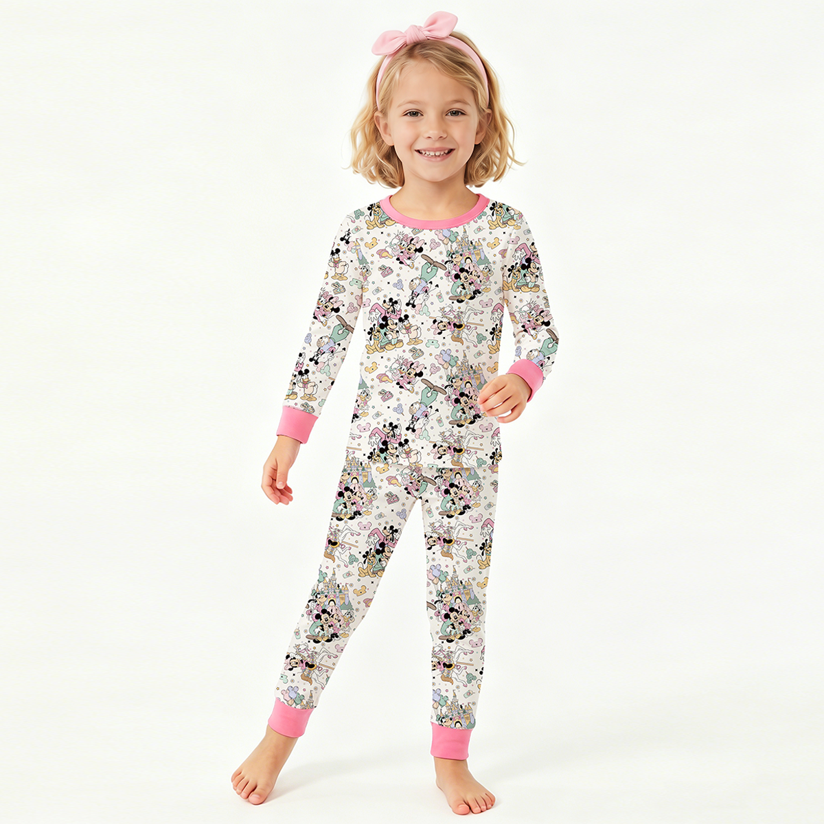 Mouse Friends Pink Bamboo Long Sleeve Pajama Set