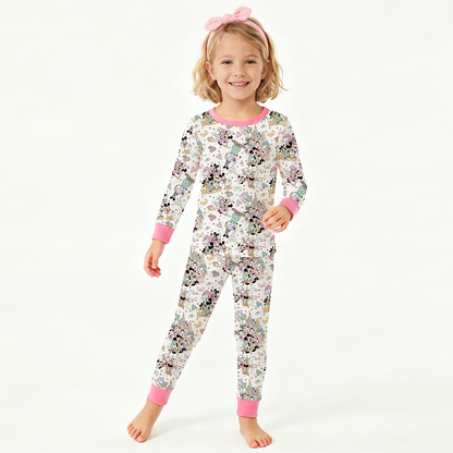 Mouse Friends Pink Bamboo Long Sleeve Pajama Set