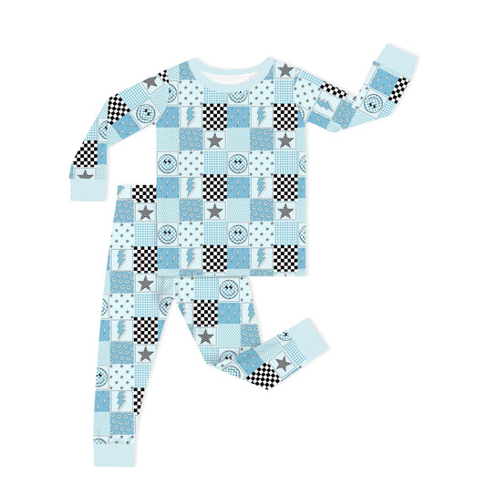 Electric Smiley Check Kids Two-Piece Pajama Set