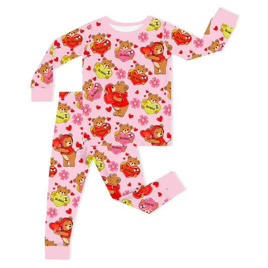 Valentine Wishes and Bear Hugs Love Kids Bamboo Two-Piece Pajama Set
