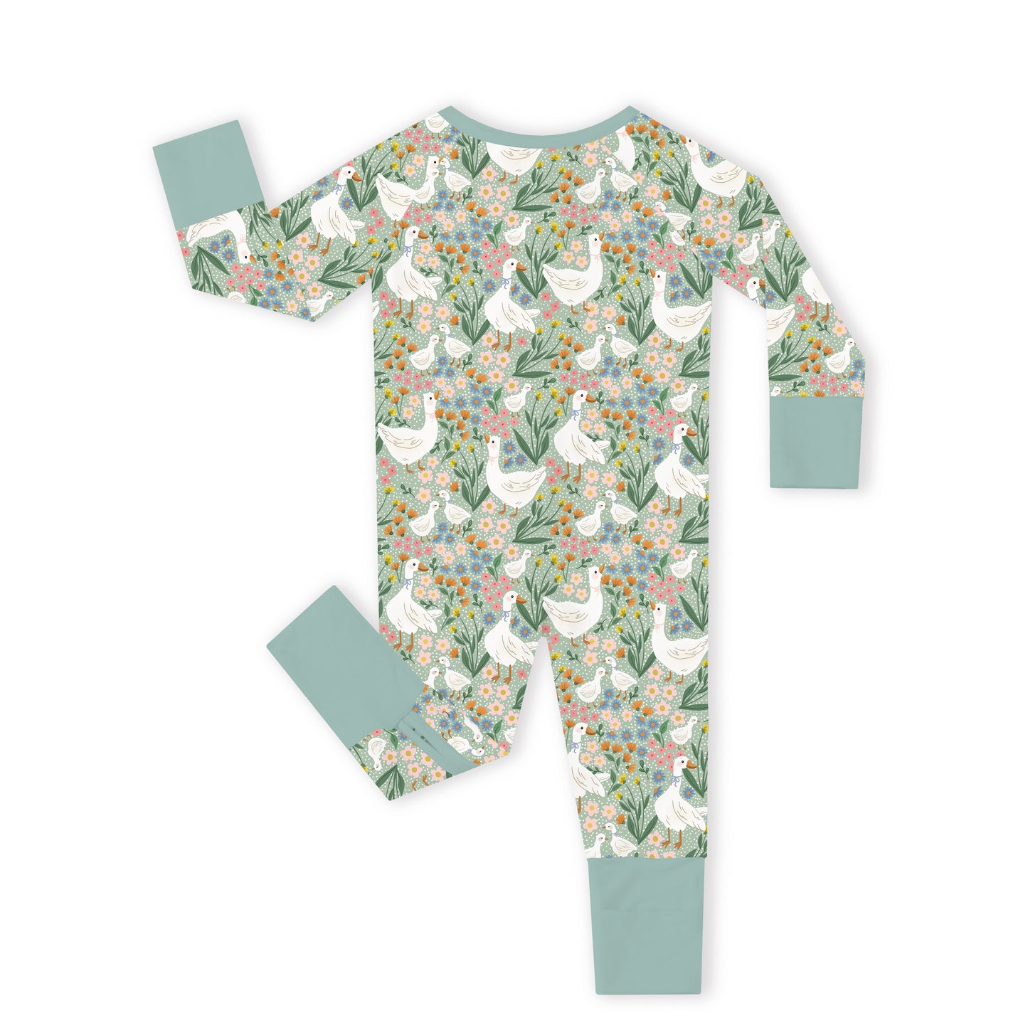 Daisy Goose Garden Meadow Floral Bamboo Zipper Romper Pajamas