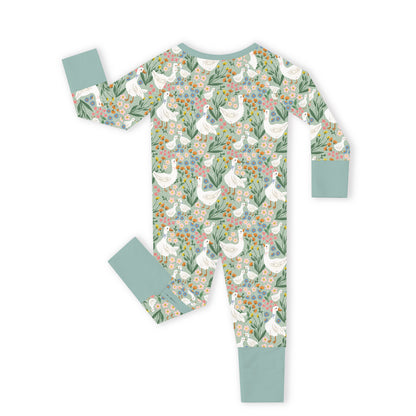 Daisy Goose Garden Meadow Floral Bamboo Zipper Romper Pajamas