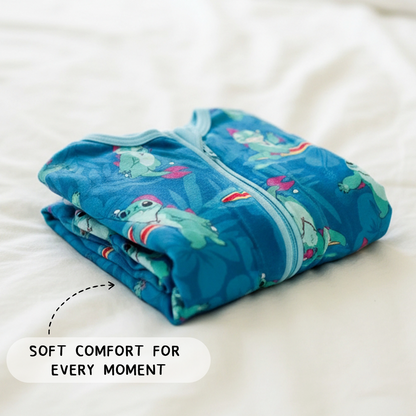 Surfing Dino Ocean Island Bamboo Zipper Romper Pajamas