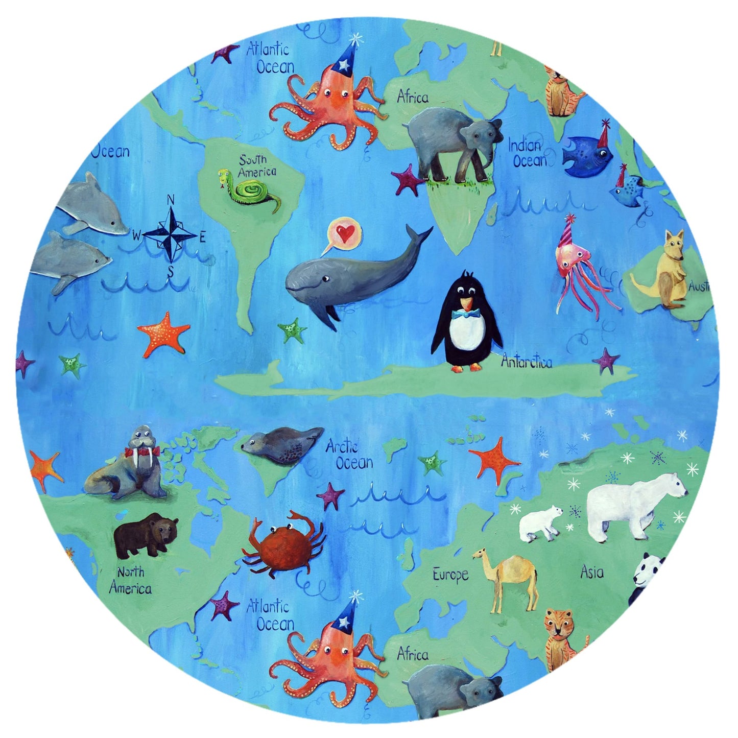 World Map Animal Pals Adventure Bamboo Zipper Romper Pajamas