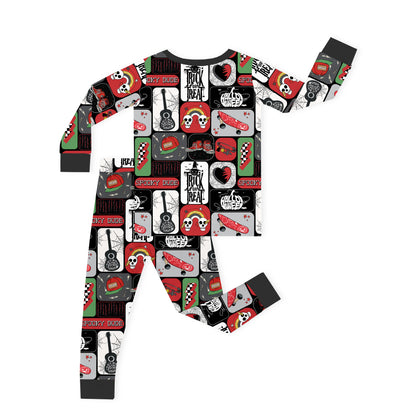 Halloween Spooky Skate Patchwork Kids Bamboo Two Piece Pajama Set bamboo clothing design - baby apparel bamboo clothing with custom design - baby wear front view