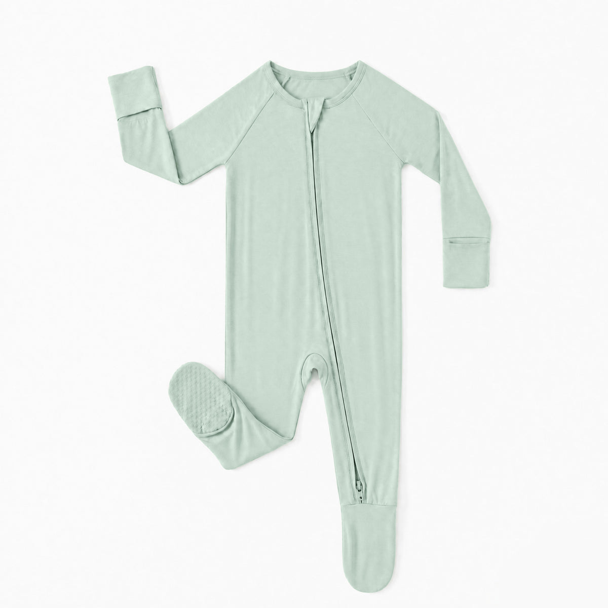 Sage Green Solid Bamboo Zipper Footed Pajama Romper