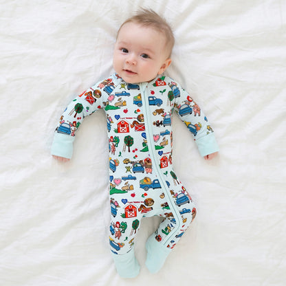 Baby Bamboo Zipper Pajama Romper Farm Car and Animal Friends Life