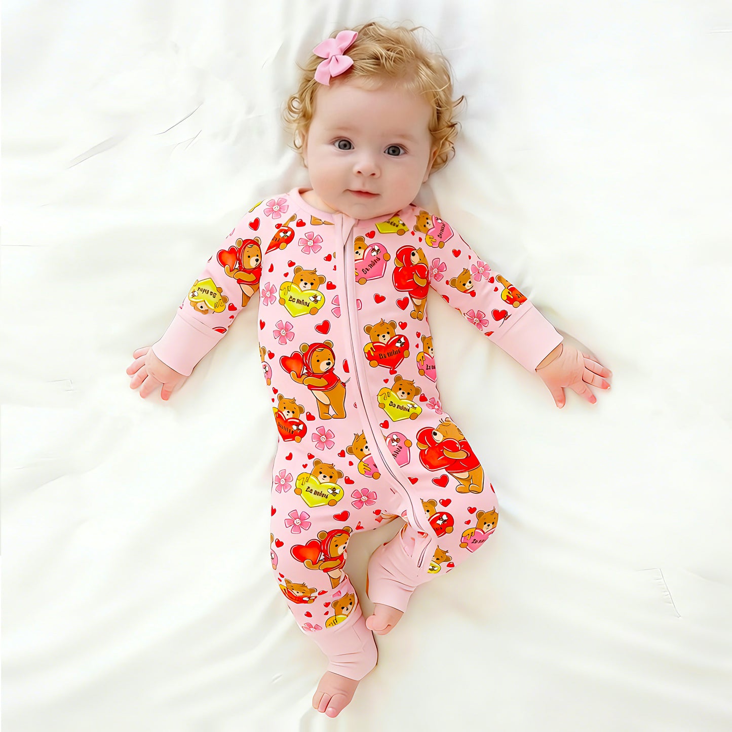 Valentine Wishes and Bear Hugs Love Baby Bamboo Zipper Pajama Romper