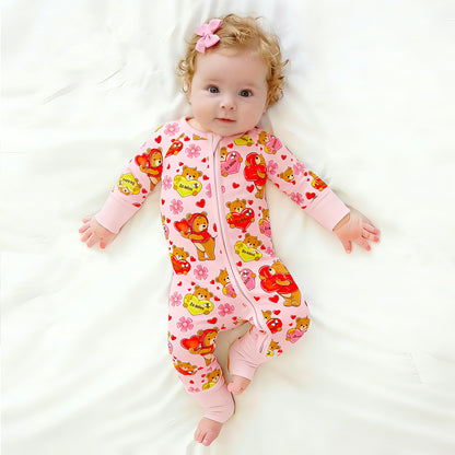 Valentine Wishes and Bear Hugs Love Baby Bamboo Zipper Pajama Romper