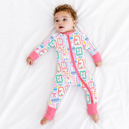 Baby Bamboo Zipper Pajama Romper Sweet Duck Patchwork Pink Bow