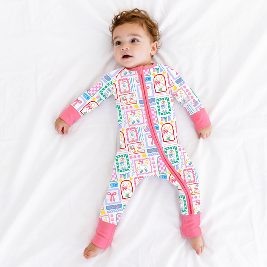 Baby Bamboo Zipper Pajama Romper Sweet Duck Patchwork Pink Bow