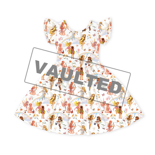 Dancing Fairy Friends Rainbow Flowers Journey Kids Bamboo Short Sleeves Dress