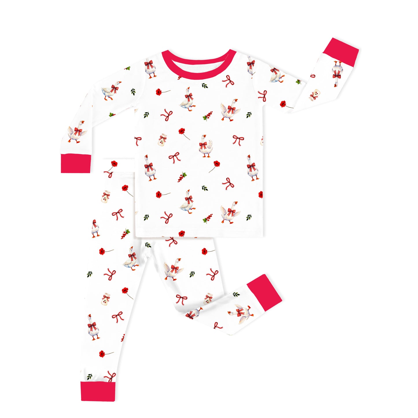 Country Goose and Bows Kids Bamboo Two-Piece Pajama Set