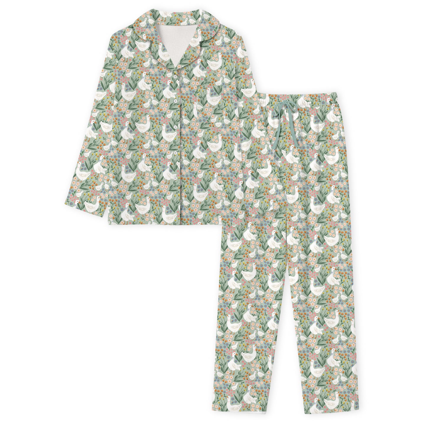 Daisy Goose Garden Meadow Floral Print Bamboo Women's Pajamas Set