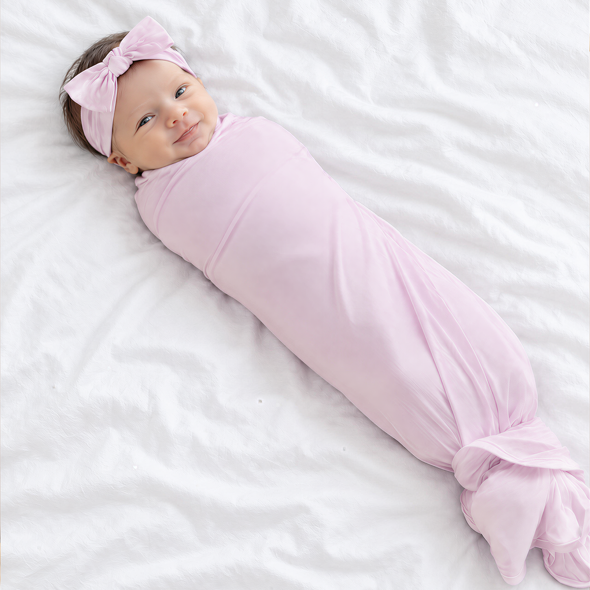 Soft Pink Solid Bamboo Knotted Gown with Hat Set