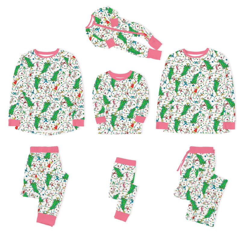 Christmas Tree Light Green Face Bamboo Family Matching Pajamas
