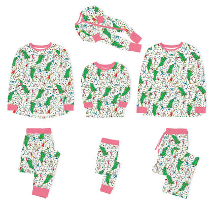 Christmas Tree Light Green Face Bamboo Family Matching Pajamas