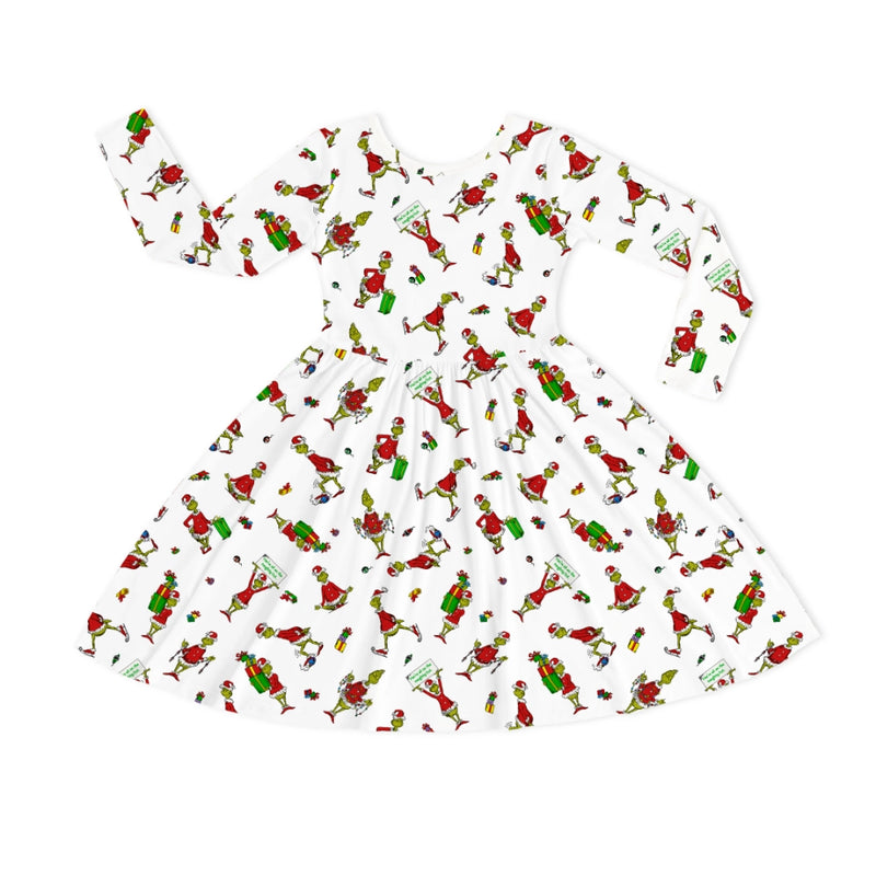 Christmas Green Gift Green Face Kids Bamboo Long Sleeves Dress