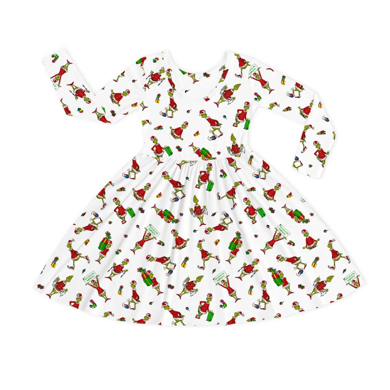 Christmas Green Gift Green Face Kids Bamboo Long Sleeves Dress