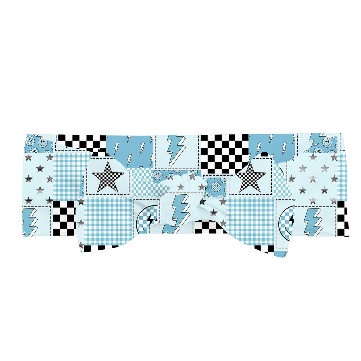 Electric Smiley Check Bamboo Headband Bow
