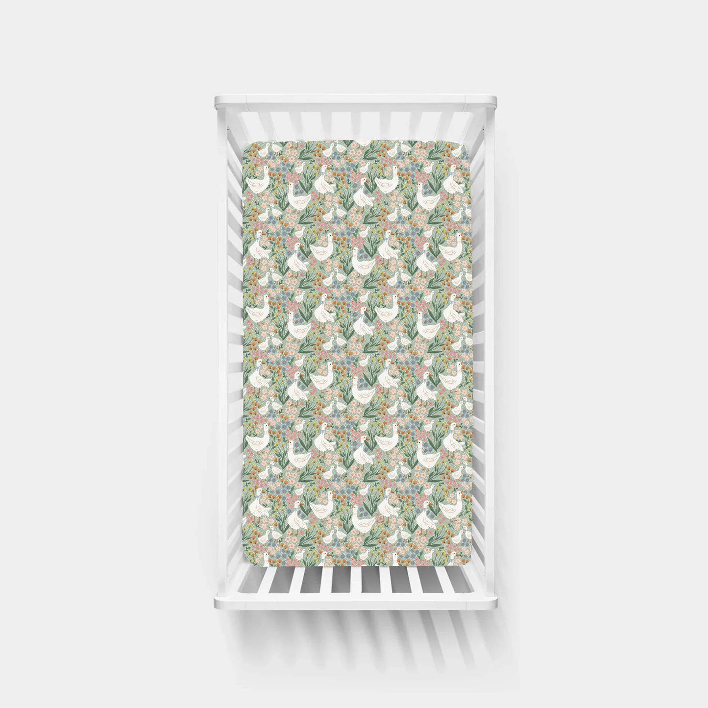 Daisy Goose Garden Meadow Floral Bamboo Fitted Crib Sheet